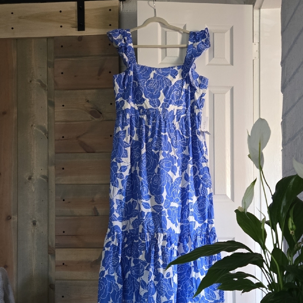 London Style Collection Blue and White Floral Maxi Size 18